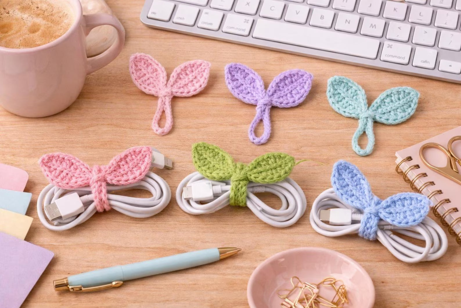 2-in-1 Crochet Leaf Cable Holder & Bookmark Pattern | Easy Sprout Cord Organizer PDF