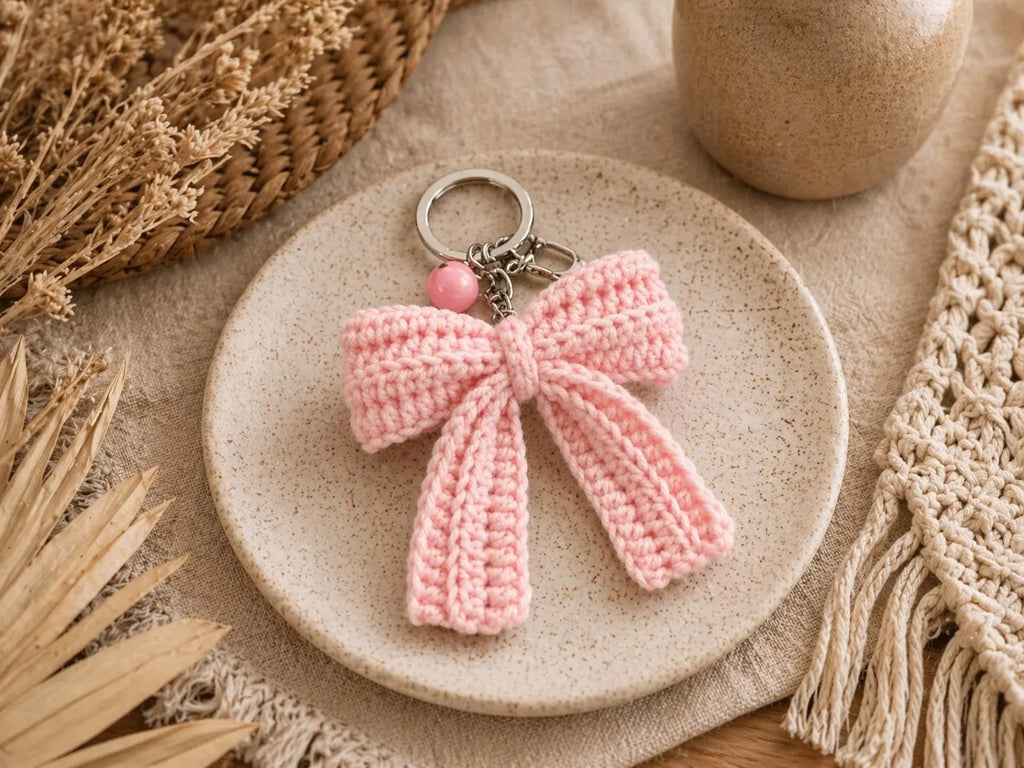 Easy Crochet Bow Keychain Pattern | Coquette Bag Charm & Car Accessory PDF Tutorial