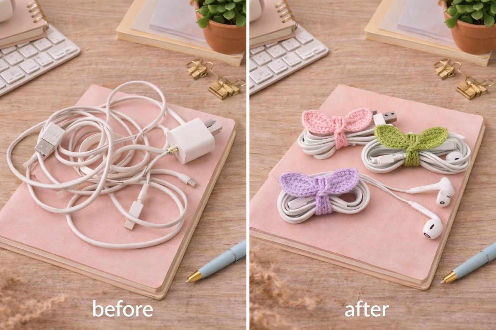 2-in-1 Crochet Leaf Cable Holder & Bookmark Pattern | Easy Sprout Cord Organizer PDF