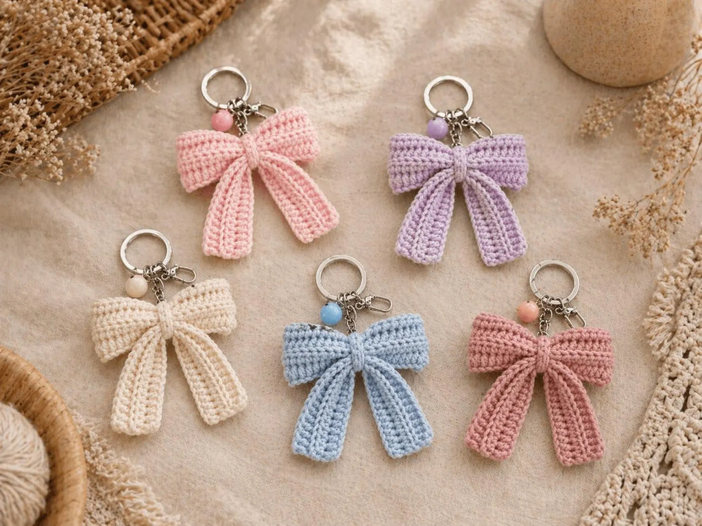 Easy Crochet Bow Keychain Pattern | Coquette Bag Charm & Car Accessory PDF Tutorial