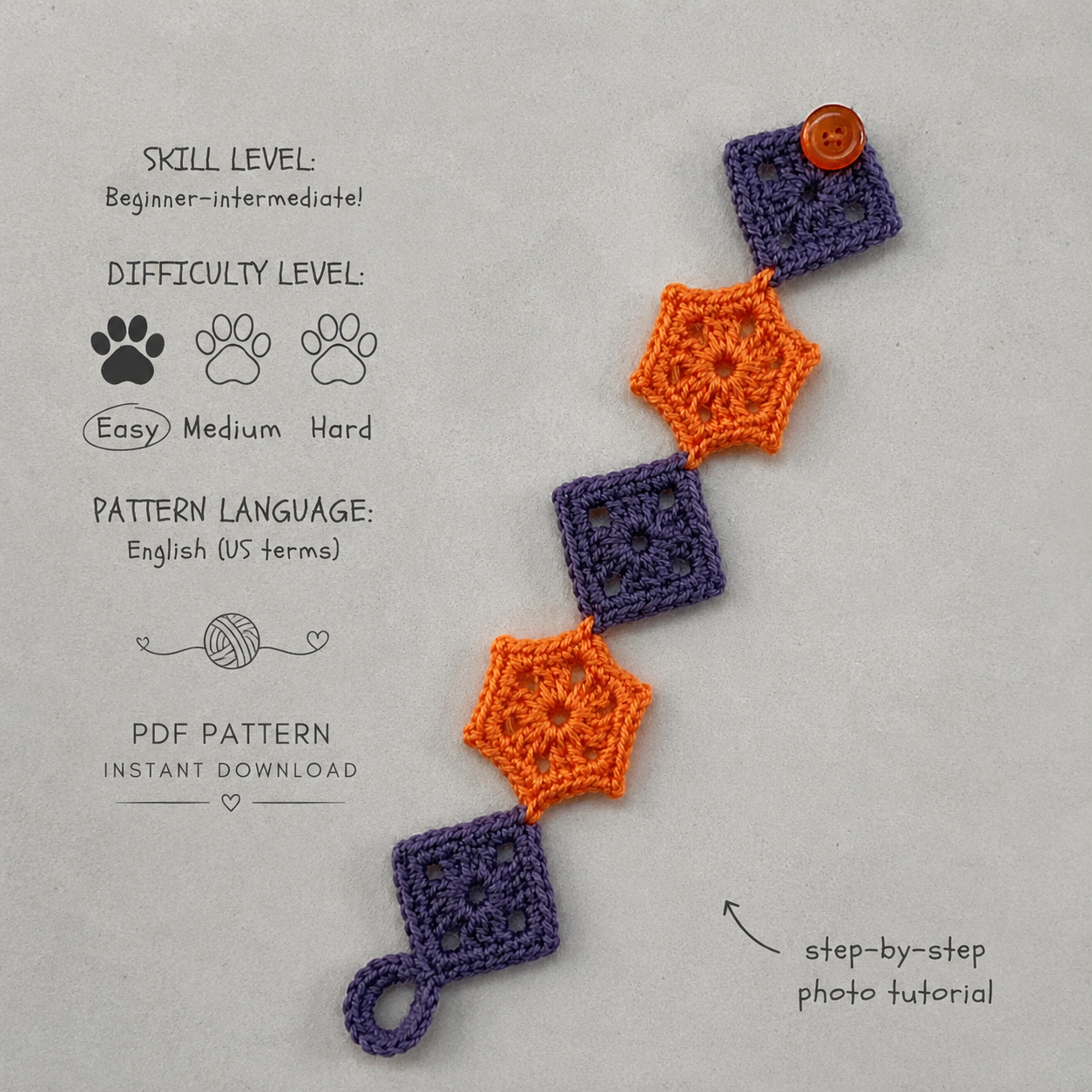 Modern Geometric Crochet Bracelet Pattern PDF | Easy DIY Crochet Jewelry