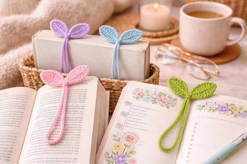 2-in-1 Crochet Leaf Cable Holder & Bookmark Pattern | Easy Sprout Cord Organizer PDF