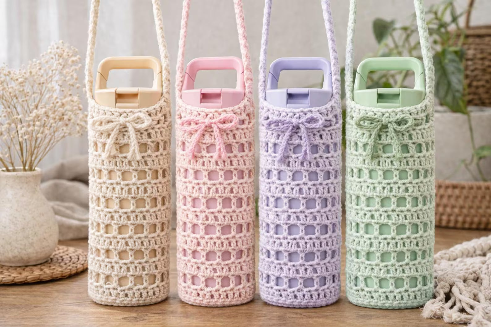 Easy Crochet Water Bottle Holder Pattern | Mesh Crossbody Bottle Bag PDF