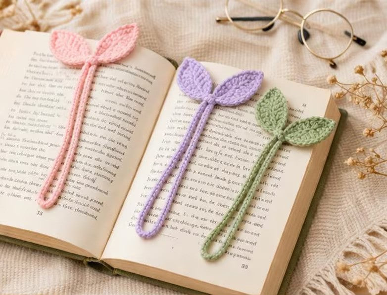 2-in-1 Crochet Leaf Cable Holder & Bookmark Pattern | Easy Sprout Cord Organizer PDF