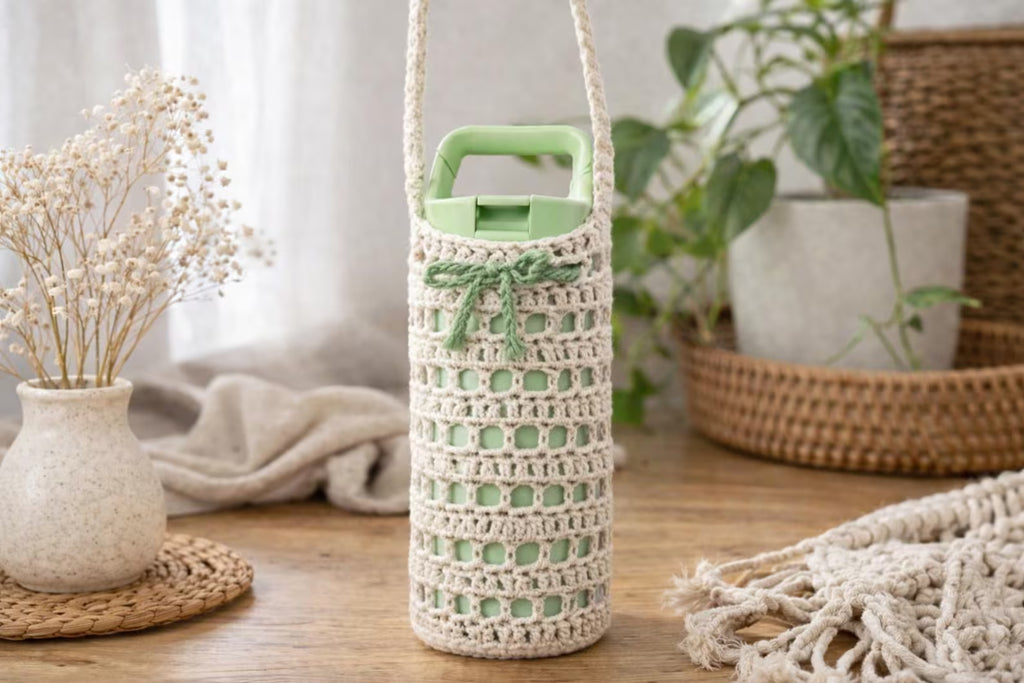 Easy Crochet Water Bottle Holder Pattern | Mesh Crossbody Bottle Bag PDF