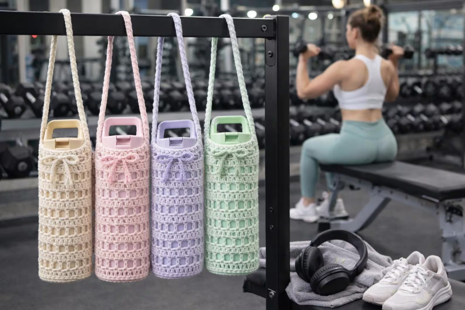 Easy Crochet Water Bottle Holder Pattern | Mesh Crossbody Bottle Bag PDF