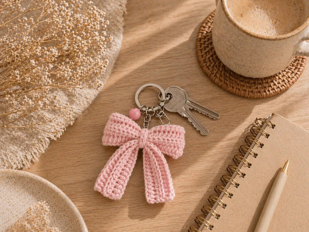 Easy Crochet Bow Keychain Pattern | Coquette Bag Charm & Car Accessory PDF Tutorial
