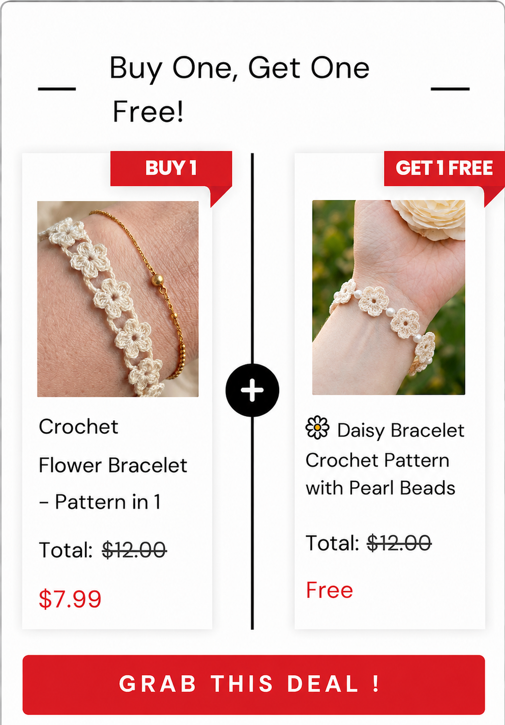 🌸 Crochet Flower Bracelet– 2 Patterns in 1