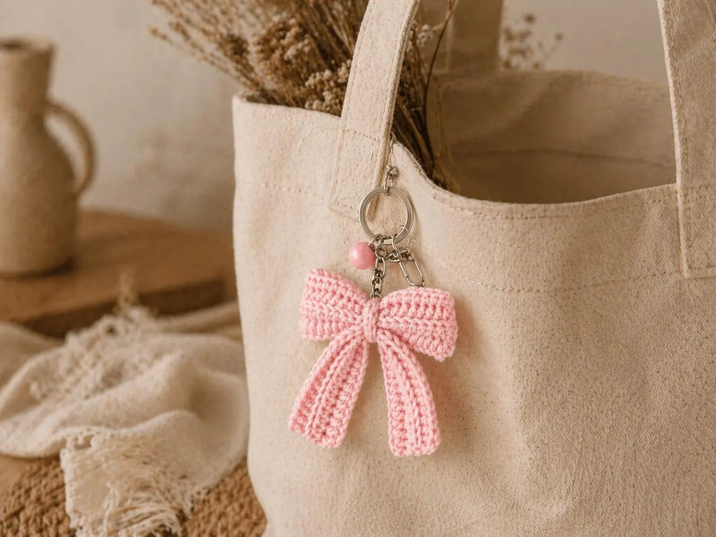 Easy Crochet Bow Keychain Pattern | Coquette Bag Charm & Car Accessory PDF Tutorial