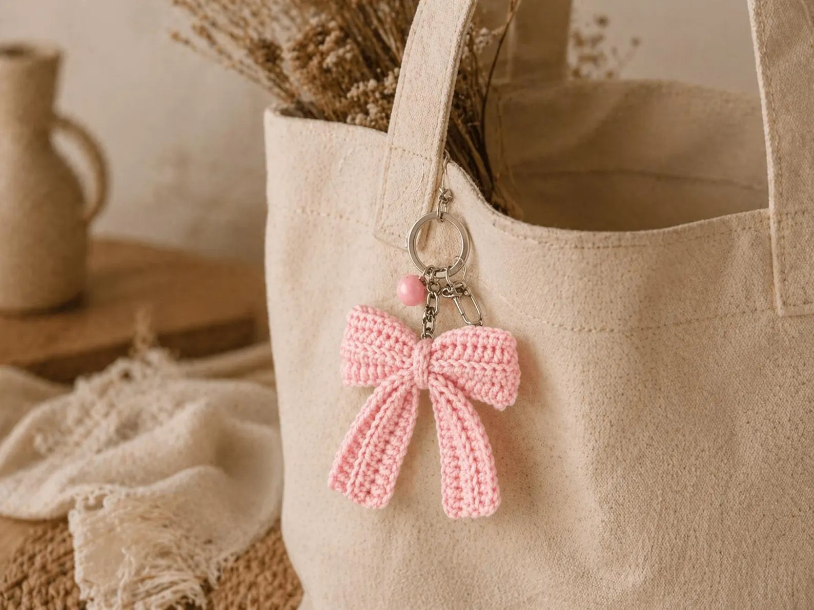 Easy Crochet Bow Keychain Pattern | Coquette Bag Charm & Car Accessory PDF Tutorial