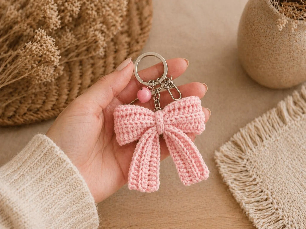 Easy Crochet Bow Keychain Pattern | Coquette Bag Charm & Car Accessory PDF Tutorial