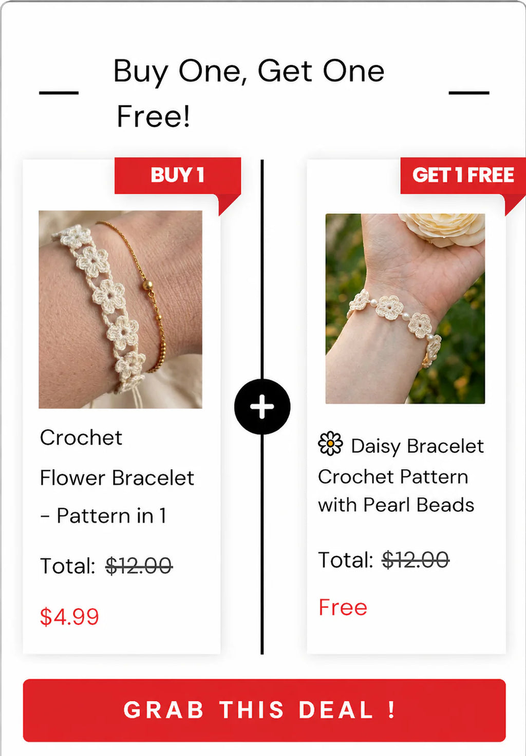 🌸 Crochet Flower Bracelet– 2 Patterns in 1