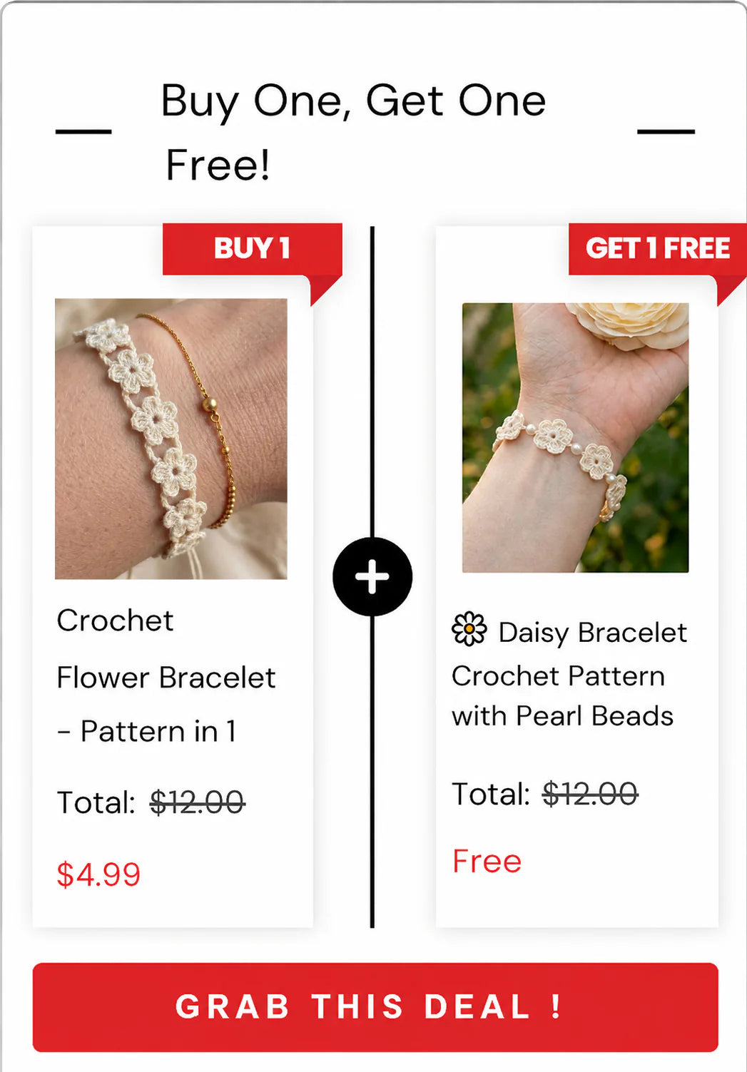 🌸 Crochet Flower Bracelet– 2 Patterns in 1