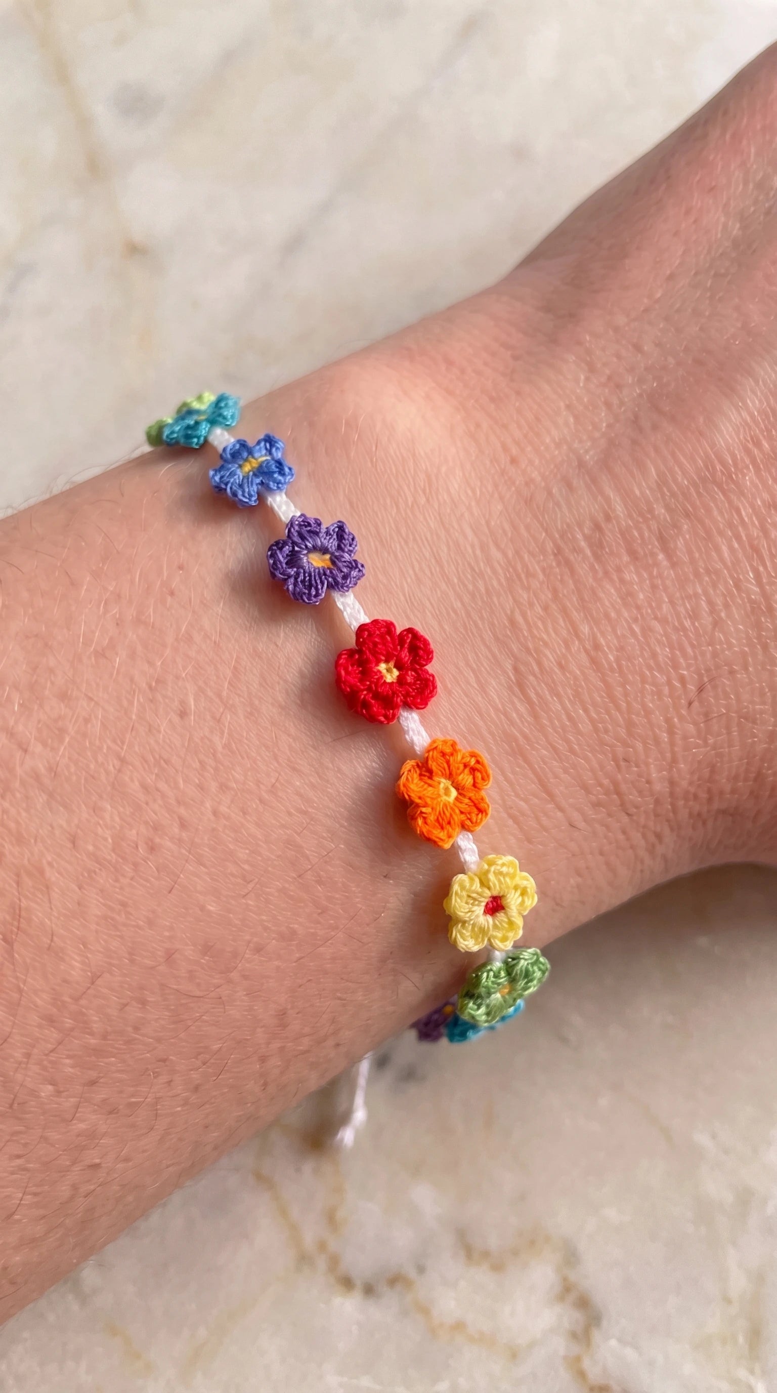 Dainty Rainbow Flower Bracelet – Crochet Pattern  – 2 Patterns in 1