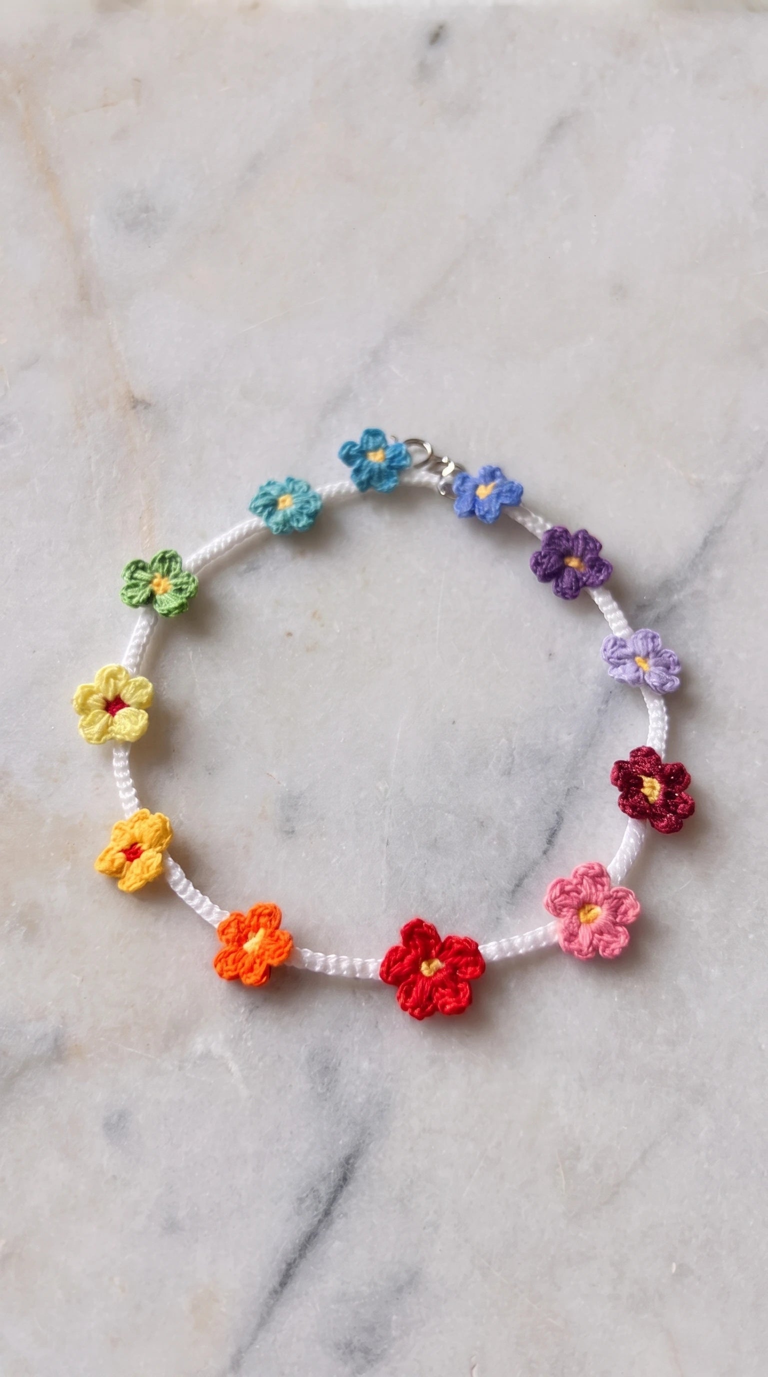 Dainty Rainbow Flower Bracelet – Crochet Pattern  – 2 Patterns in 1