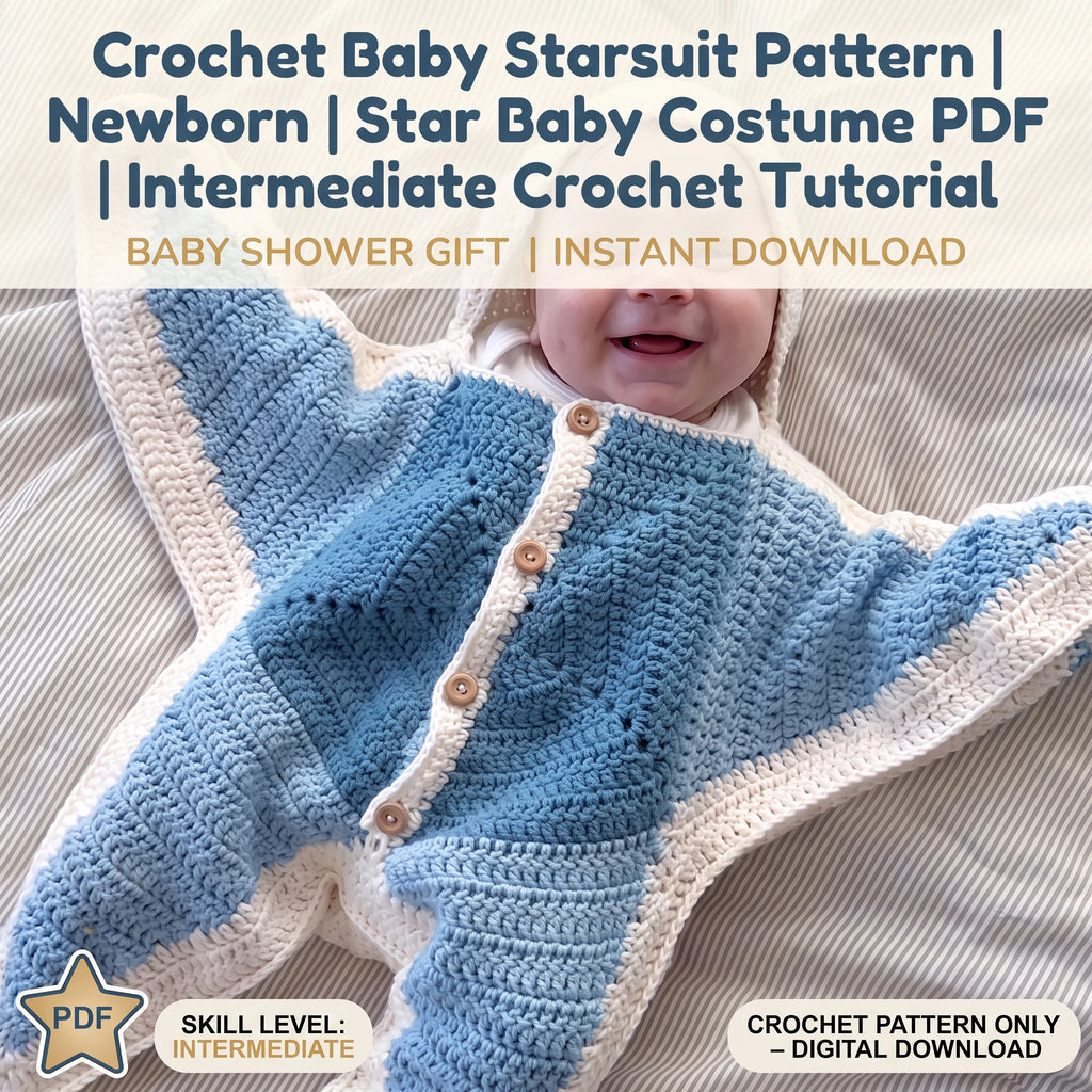 Crochet Baby Starsuit Pattern PDF | Newborn Baby Sleep Sack | Instant Download