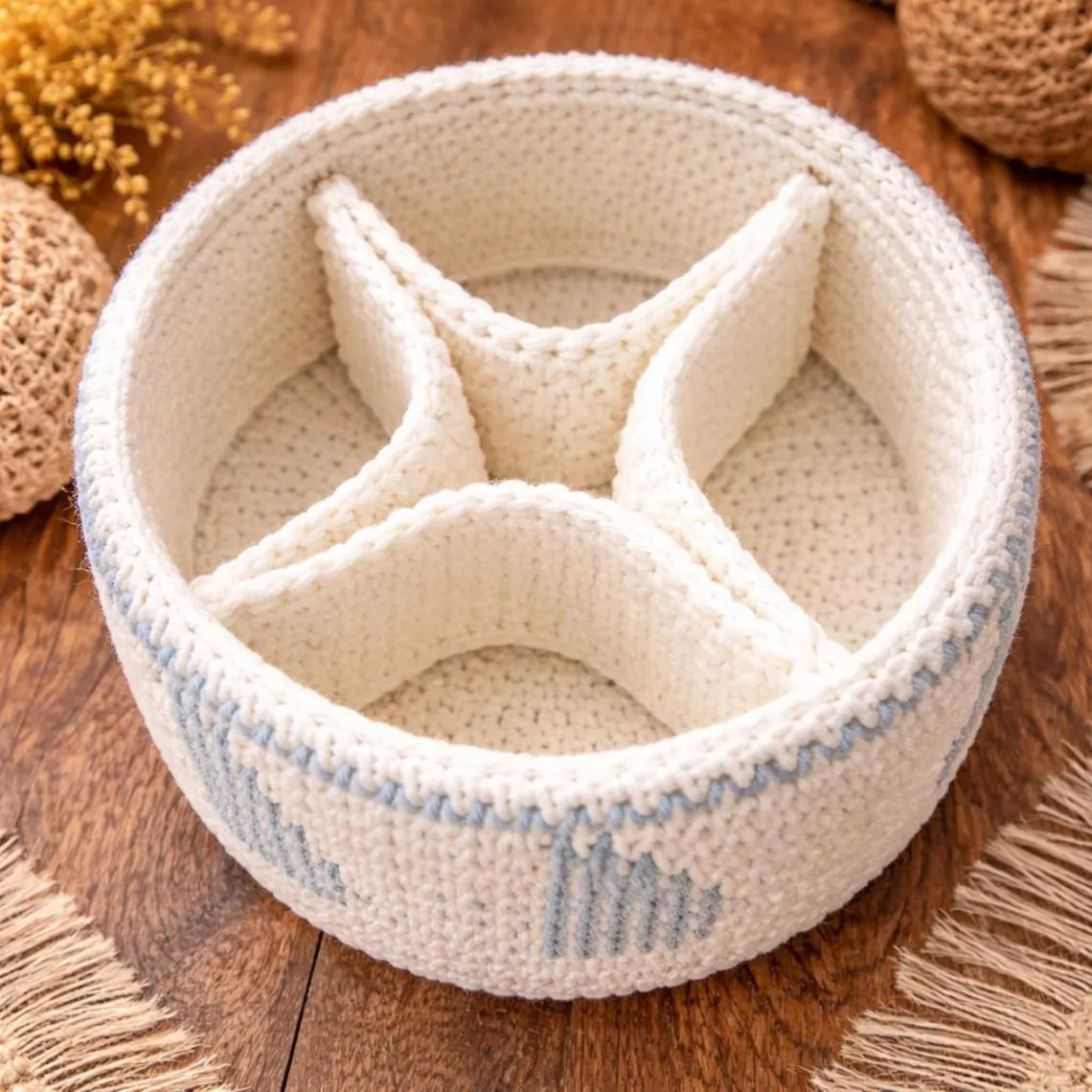 Large Crochet Storage Basket Pattern with Divider | Modern Desk & Vanity Organizer PDF