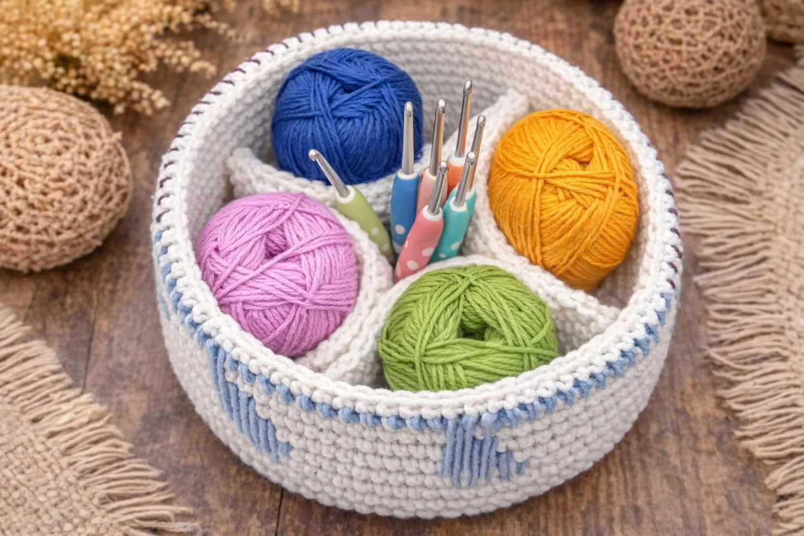 Large Crochet Storage Basket Pattern with Divider | Modern Desk & Vanity Organizer PDF