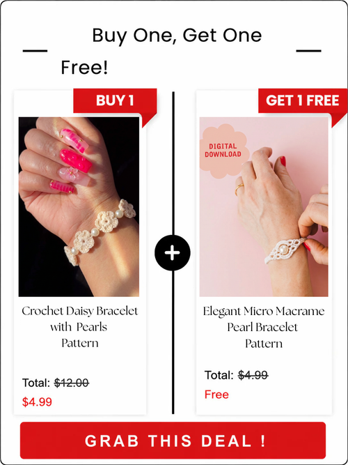 Crochet Flower Bracelet  with Pearl Beads –  2 Patterns in 1